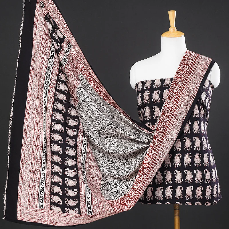 Act Now Black - 3pc Natural Dyed Cotton Bagh Print Suit Material Set