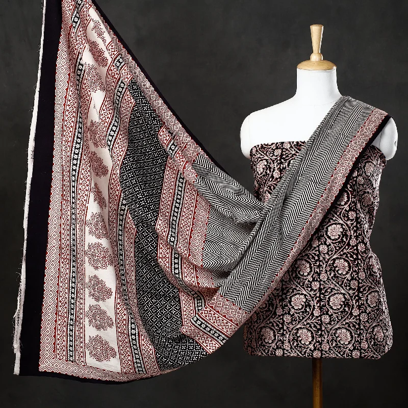 Final Clearance Black - 3pc Natural Dyed Cotton Bagh Print Suit Material Set