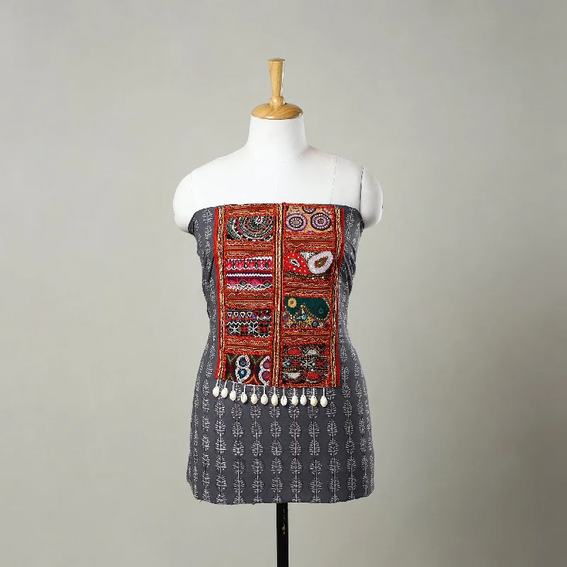 Year-End Sale Grey - Kutch Embroidery Cotton Akola Kurta Material (3m) 05