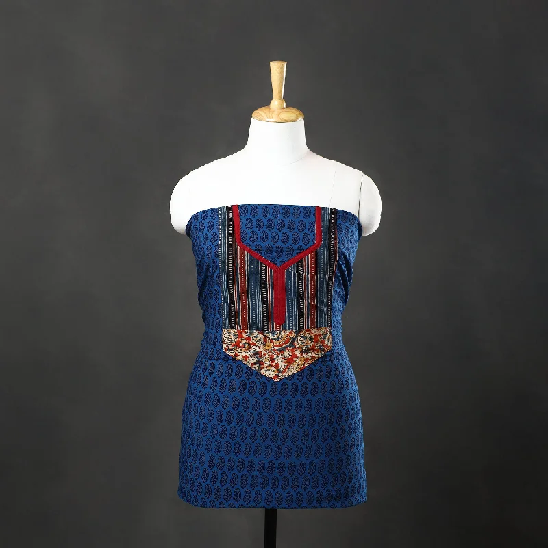 Great Deals Blue - Bagh Print Cotton Kurta Material with Patchwork (3m) 08