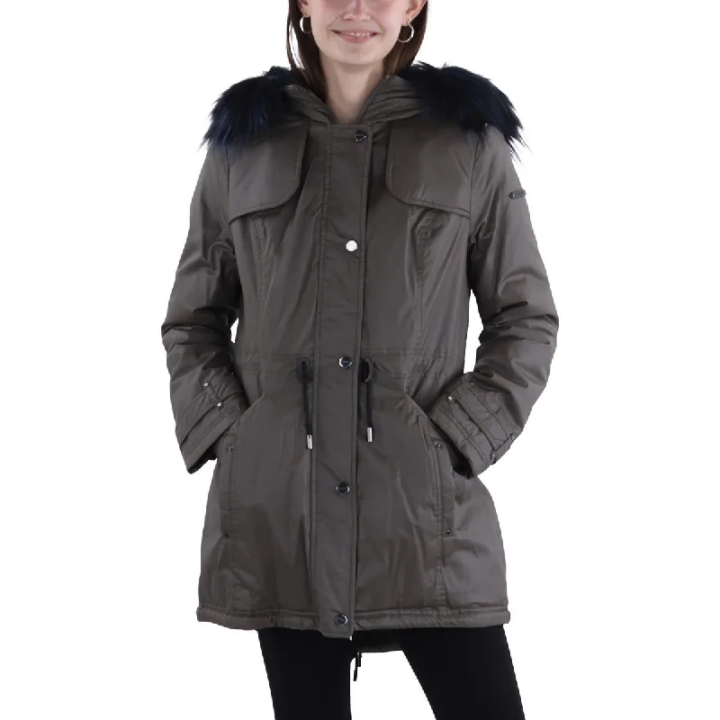 Flash Deals Womens Faux Fur Trim Hooded Anorak Jacket