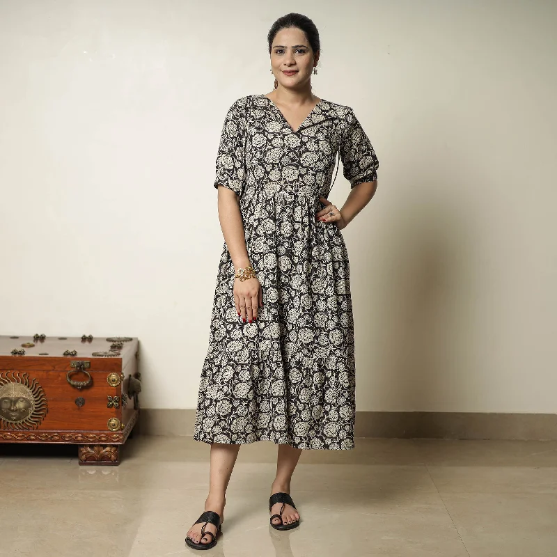 Midnight Madness Black - Bagru Block Printed Cotton Tiered Dress 11