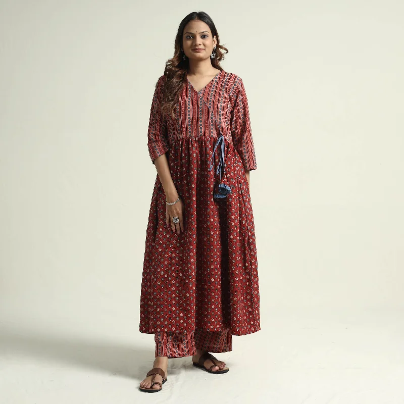 Massive Deals Red - Block Print Cotton Ajrakh Kurta with Palazzo Set