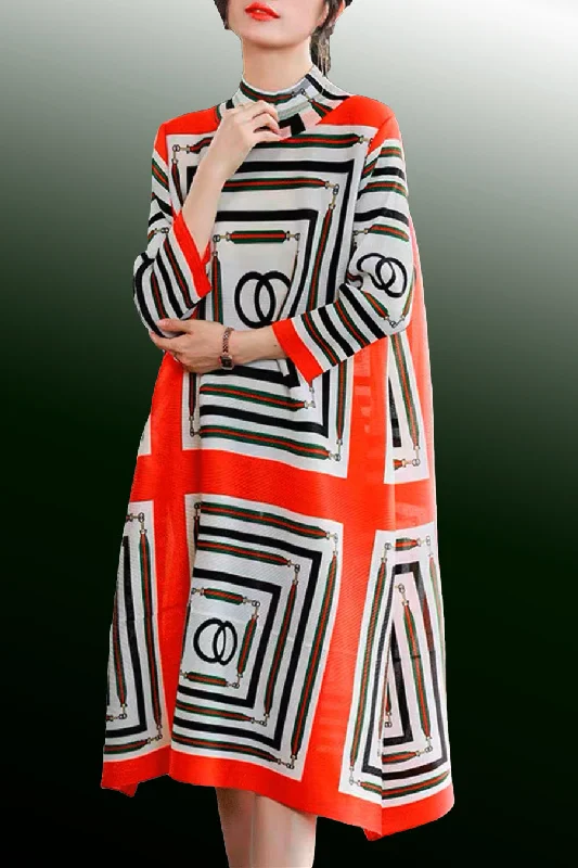Can't Miss Long Sleeve High Neck Printed Short Dress