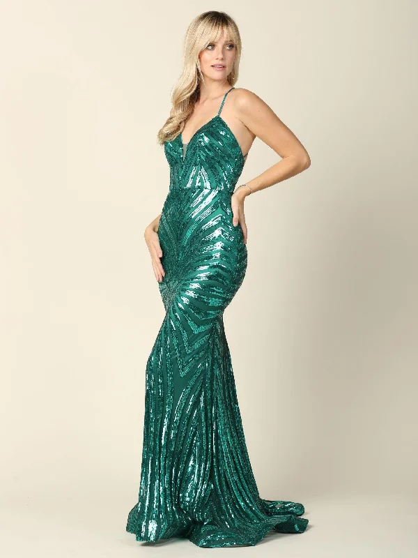 Price Fest Long Formal Spaghetti Strap Sequins Prom Dress