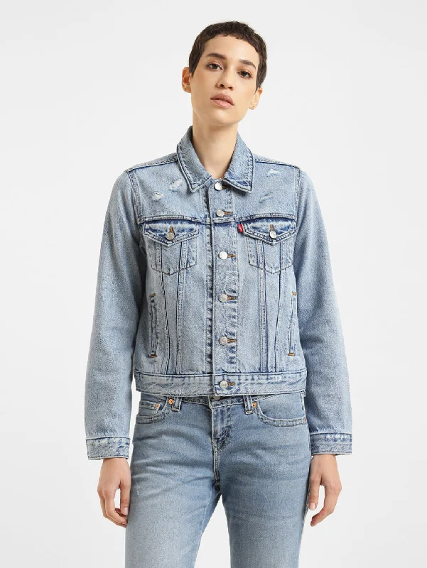 Final Sale Women's Solid Spread Collar Denim Jacket