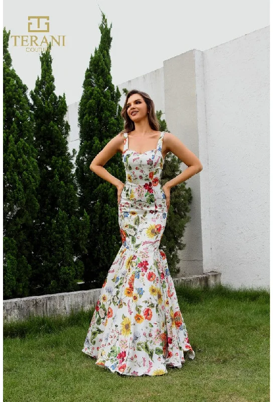 Act Fast Terani Couture 251P4378 Fitted Formal Long Printed Prom Dress