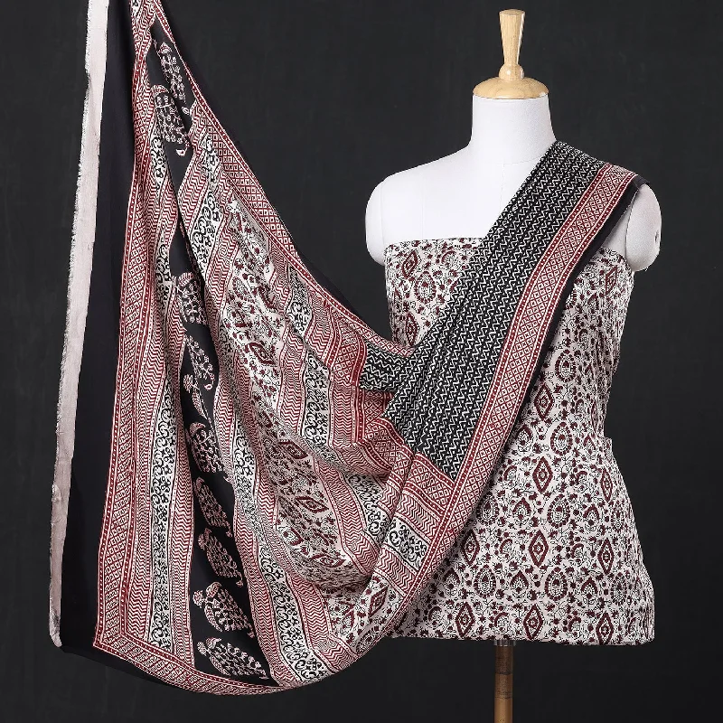 Best Deals White - 3pc Modal Silk Bagh Print Suit Material Set