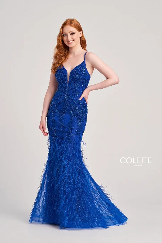 Amazing Deals Colette CL5103 Long Formal Beaded Prom Feather Dress