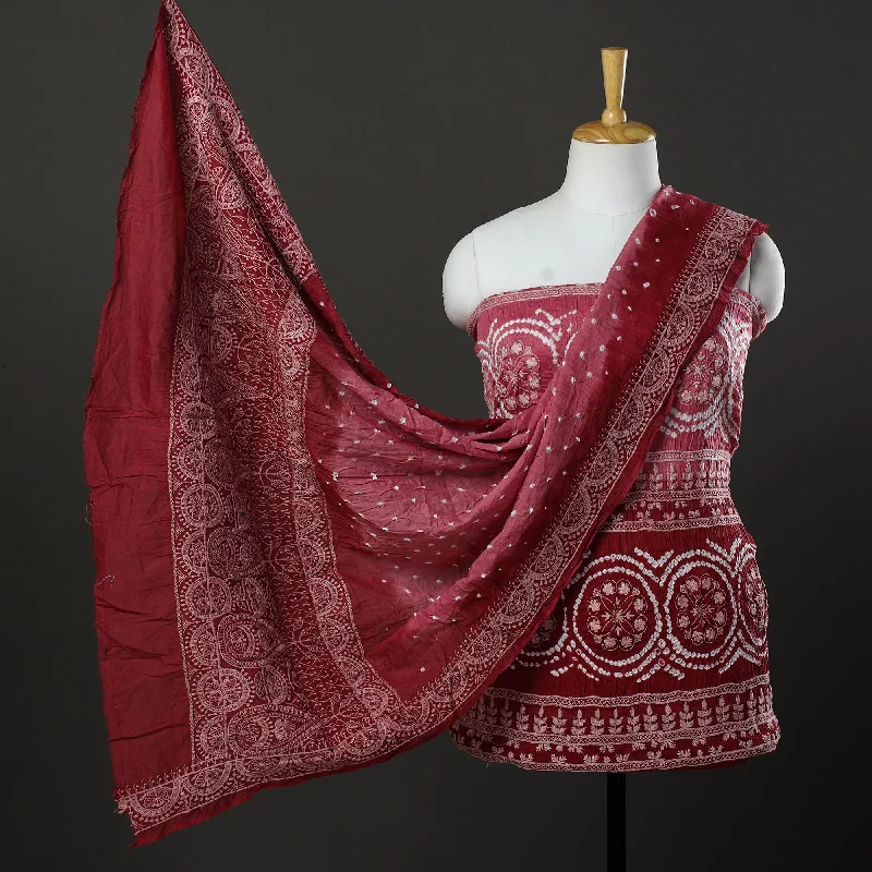 Major Savings Maroon - 3pc Kutch Tie-Dye Satin Cotton Bandhni Dress Material 48