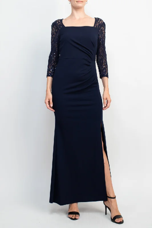 YEAR-End Sale SL Fashions SL9137210 Long Pleated Slit Formal Dress