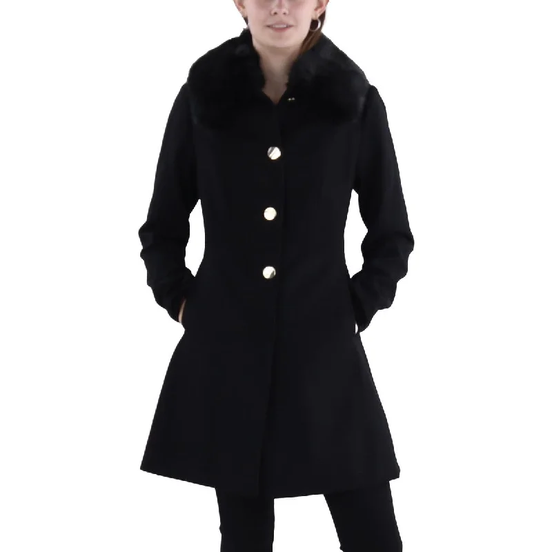 Huge Savings Womens Wool Blend Faux Fur Trim Wool Coat