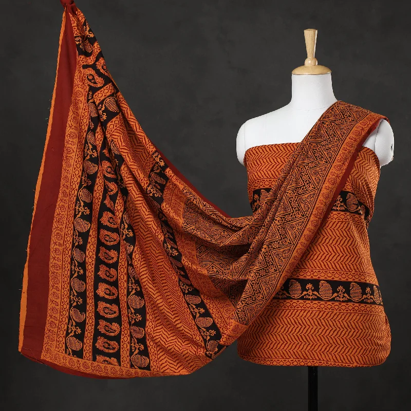 Hurry In Orange - 3pc Natural Dyed Cotton Bagh Print Suit Material Set