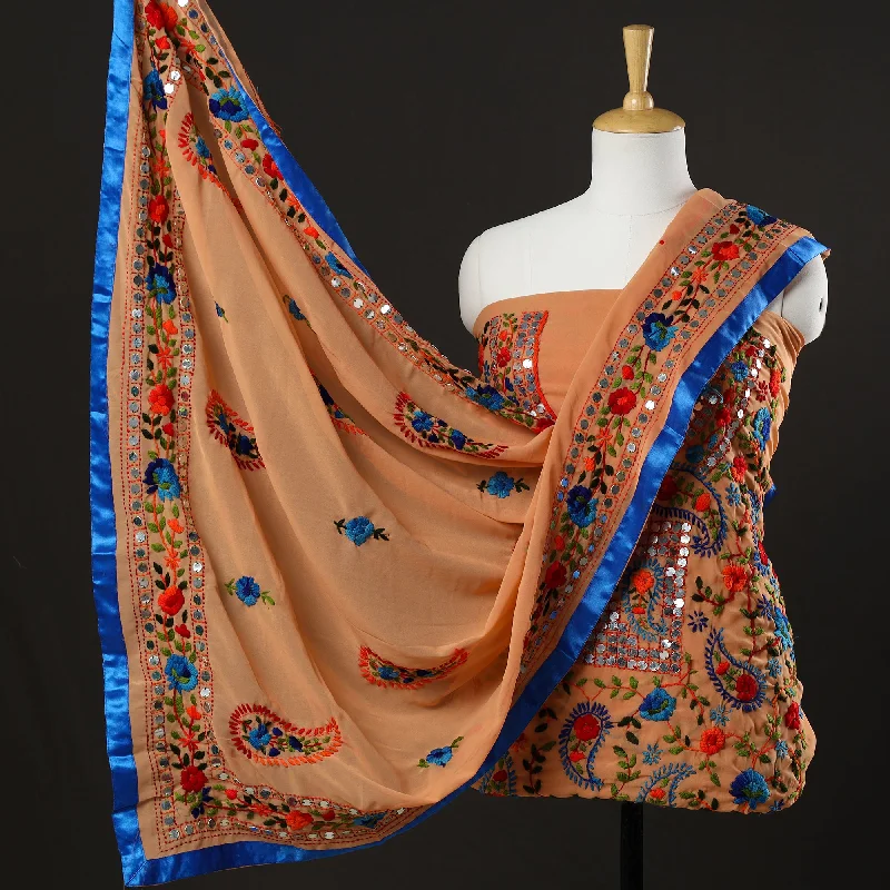 Season Finale Sale Brown - 3pc Phulkari Embroidery Chapa Work Georgette Suit Material Set 56 Season Finale Sale Brown - 3pc Phulkari Embroidery Chapa Work Georgette Suit Material Set 56