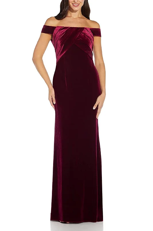 Savings Bonanza Adrianna Papell AP1E206226 Off Shoulder Pleated Long Velvet Formal Dress