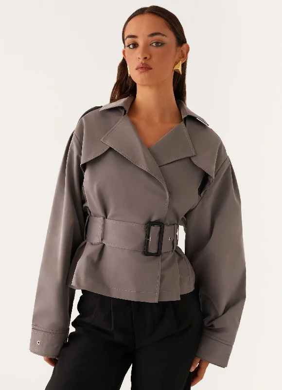 Last Chance Boston Cropped Trench Coat - Charcoal