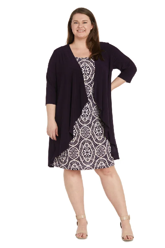 Daily Deals R&M Richards 9927W Printed Jacket Plus Size Short Dress