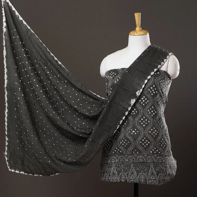 Now or Never Grey - 3pc Satin Cotton Kutch Bandhani Dress Material 23