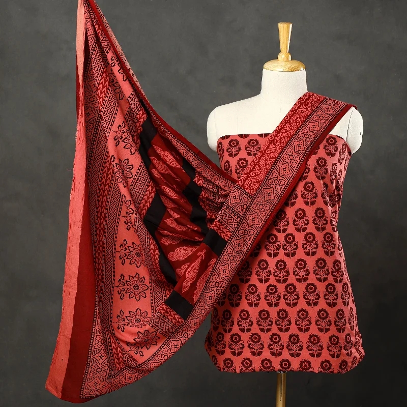 Huge Savings Red - 3pc Bagh Print Cotton Dress Material Set 79