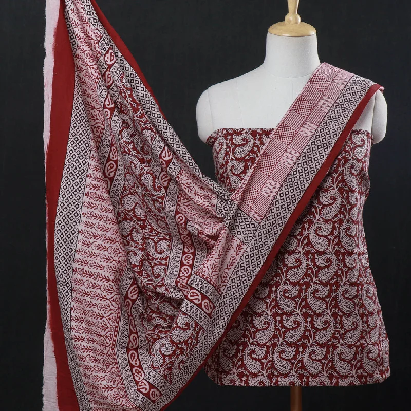 Special Buy Red - 3pc Natural Dyed Cotton Bagh Print Suit Material Set