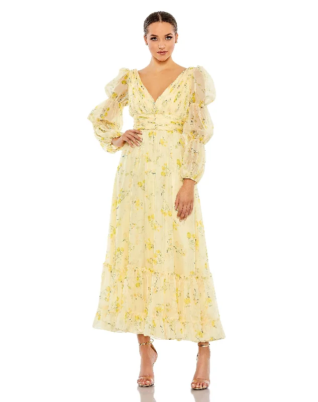 Great Deals Mac Duggal 68246 Long Sleeve Formal Tea Length Dress
