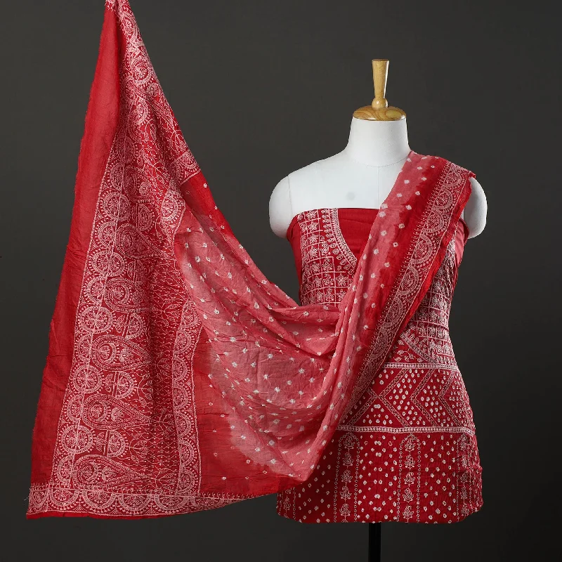 Limited Time Offer Red - 3pc Kutch Tie-Dye Satin Cotton Bandhni Dress Material 23