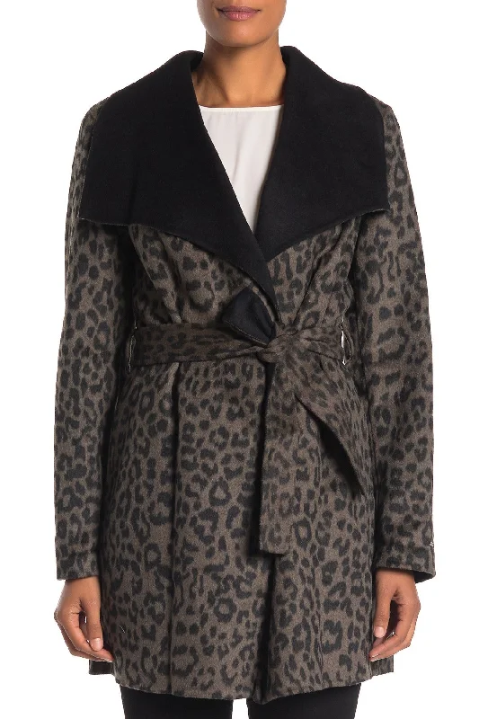 Exclusive Savings T Tahari Ella Leopard Double Faced Wool Wrap Belted Coat