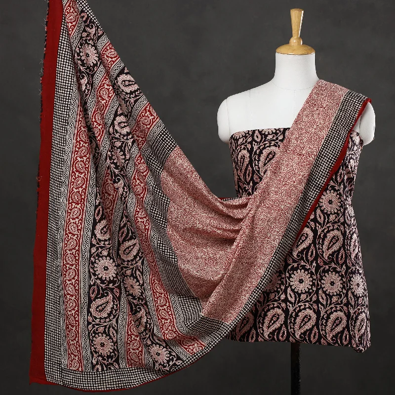 One-DAY Sale Black - 3pc Bagh Print Cotton Dress Material Set