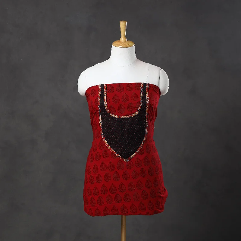 Year-End Clearance Red - Bagh Print Cotton Kurta Material with Patchwork (3m) 02