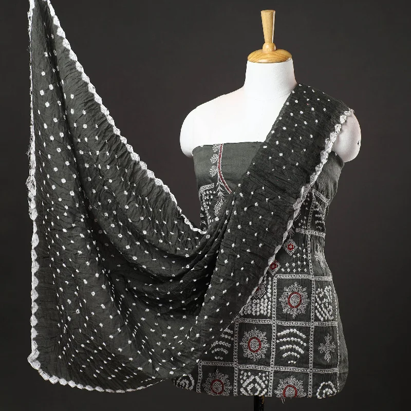 Hurry In Grey - 3pc Kutch Bandhani Tie-Dye Cotton Suit Material Set 123