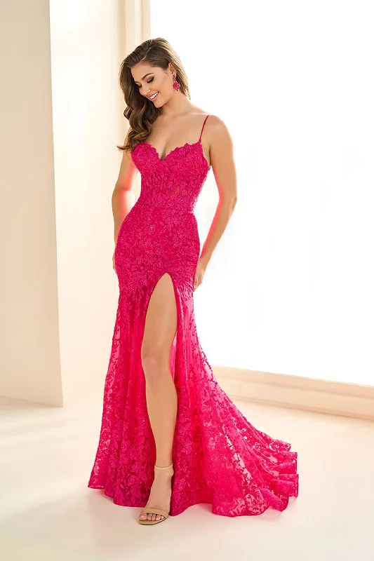 Final Markdown Ellie Wilde EW36016 Long Slit Glitter Lace Formal Fit Prom Dress