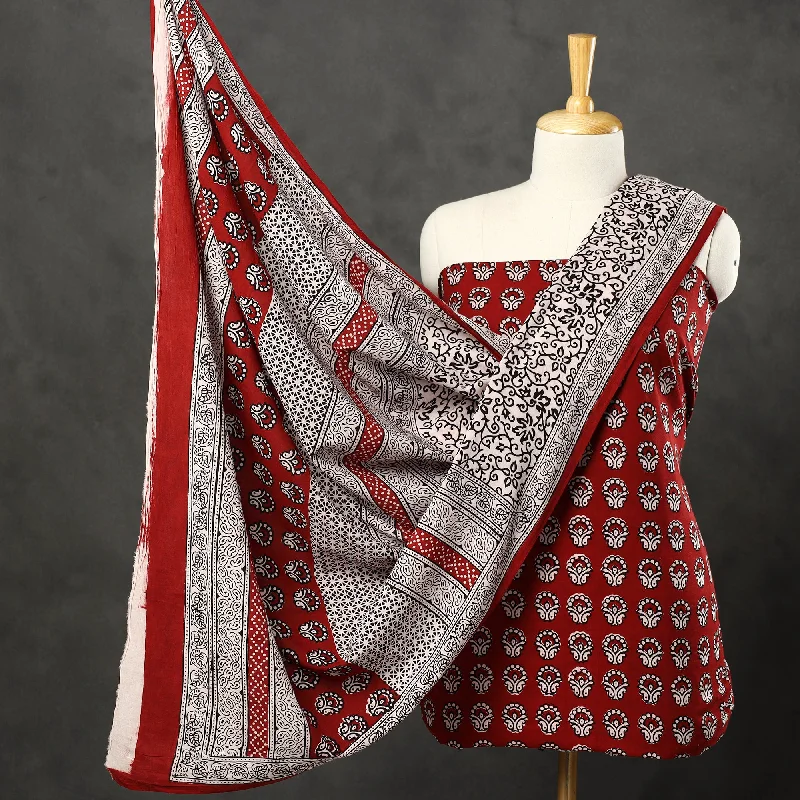 Low Prices Red - 3pc Bagh Print Cotton Dress Material Set 55