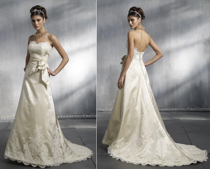 Lowest Price Lazaro Lazaro Strapless Satin with Alsace Lace Size 8