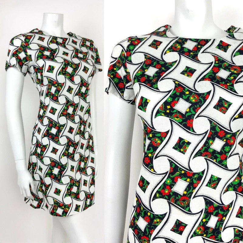 Blowout Deals VTG 60s 70s WHITE RED GREEN BLUE ABSTRACT FLORAL SUMMER SHIFT DRESS 8 10 Blowout Deals VTG 60s 70s WHITE RED GREEN BLUE ABSTRACT FLORAL SUMMER SHIFT DRESS 8 10