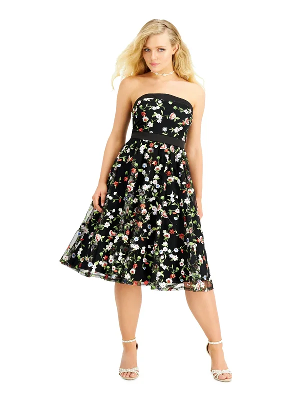 Stock Clearance CITY STUDIO Womens Embroidered Floral Strapless Midi Party Fit + Flare Dress