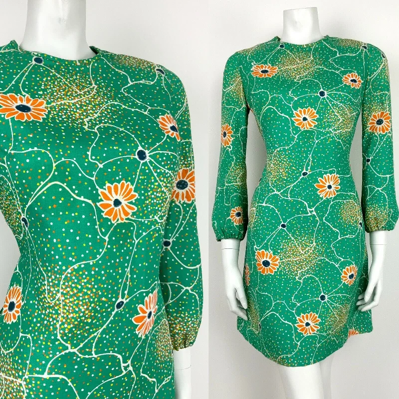 Best Seller VTG 60s 70s GREEN ORANGE WHITE YELLOW ABSTRACT FLORAL DOTTY SHIFT DRESS 10 12 Best Seller VTG 60s 70s GREEN ORANGE WHITE YELLOW ABSTRACT FLORAL DOTTY SHIFT DRESS 10 12