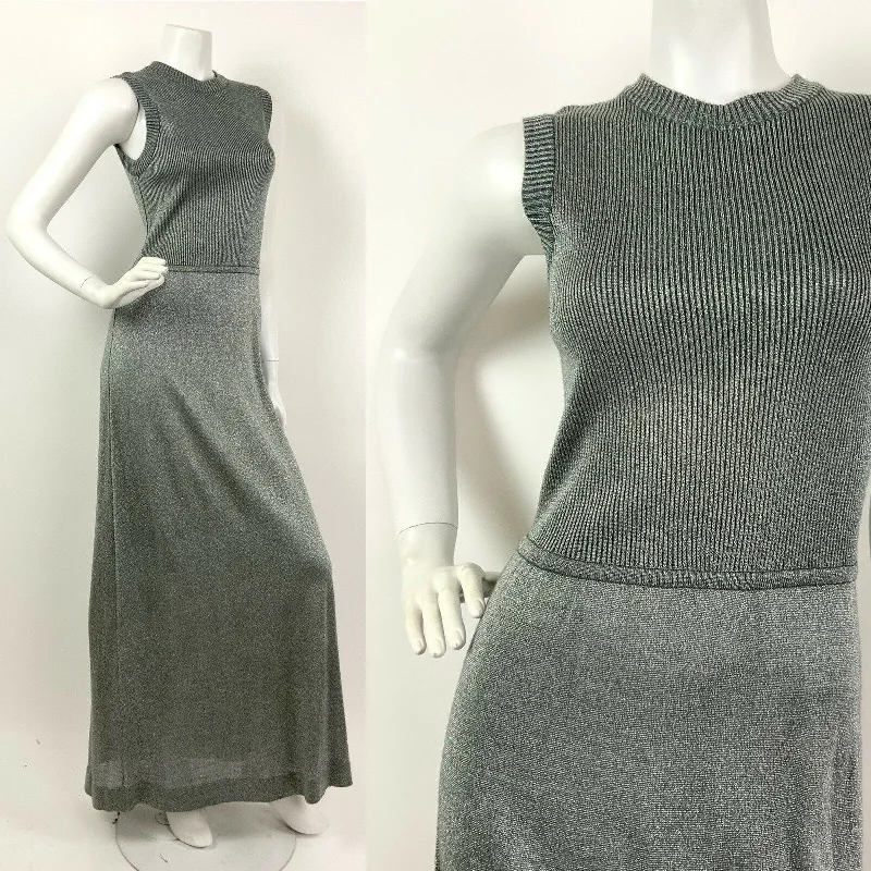Markdowns VTG 60s 70s GREY SILVER GLITTER METALLIC PARTY LUREX RIBBED MAXI DRESS 6 8 Markdowns VTG 60s 70s GREY SILVER GLITTER METALLIC PARTY LUREX RIBBED MAXI DRESS 6 8
