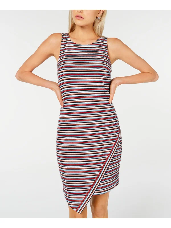 Deal Dash BCX Womens Red Striped Sleeveless Jewel Neck Above The Knee Body Con Dress Deal Dash BCX Womens Red Striped Sleeveless Jewel Neck Above The Knee Body Con Dress
