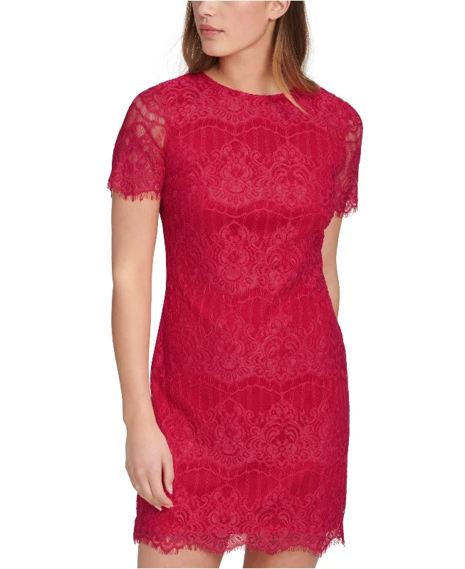 Bargain Blast KENSIE DRESSES Womens Stretch Zippered Short Sleeve Crew Neck Short Party Sheath Dress