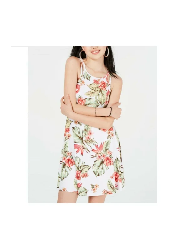 Special Savings PLANET GOLD Womens Floral Sleeveless Jewel Neck Mini Shift Dress