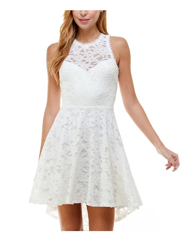 Special Discount CITY STUDIO Womens White Lace High-low Sleeveless Jewel Neck Short Party Fit + Flare Dress Special Discount CITY STUDIO Womens White Lace High-low Sleeveless Jewel Neck Short Party Fit + Flare Dress