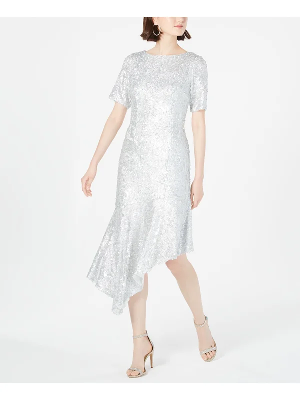 Members Only ADRIANNA PAPELL Womens Sequined Short Sleeve Jewel Neck Midi Party Sheath Dress Members Only ADRIANNA PAPELL Womens Sequined Short Sleeve Jewel Neck Midi Party Sheath Dress