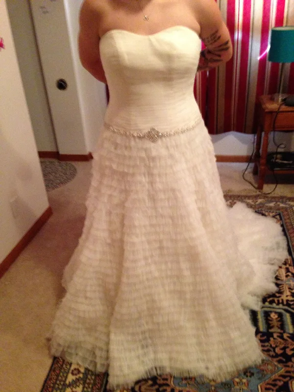 Closeout David's Bridal Beaded Tiered Tulle Gown with Sweetheart Neckline