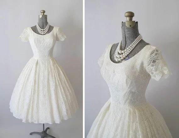 Season Finale Sale Other Vintage Tea-Length Lace Dress with Full Skirt