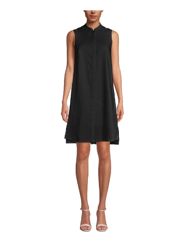 Discount Extravaganza ANNE KLEIN Womens Black Sleeveless Stand Collar Above The Knee Shirt Dress Discount Extravaganza ANNE KLEIN Womens Black Sleeveless Stand Collar Above The Knee Shirt Dress