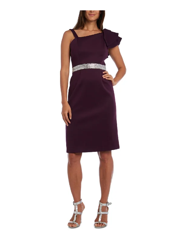 Reduced Prices NIGHTWAY Womens Sleeveless Asymmetrical Neckline Above The Knee Evening Sheath Dress