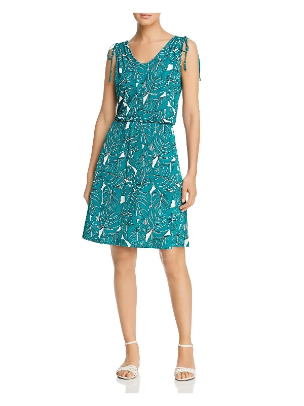 Special Savings LEOTA Womens Green Jersey Gathered Cinch Tie At Shoulder Printed Sleeveless V Neck Knee Length Sheath Dress Special Savings LEOTA Womens Green Jersey Gathered Cinch Tie At Shoulder Printed Sleeveless V Neck Knee Length Sheath Dress