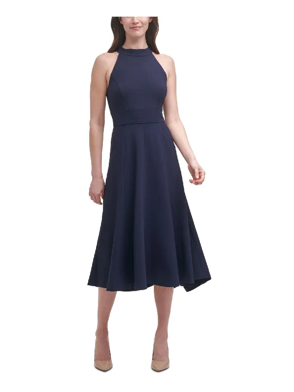 Deep Discounts HARPER ROSE Womens Navy Zippered Pocketed Scuba Crepe Sleeveless Halter Midi Evening Fit + Flare Dress Deep Discounts HARPER ROSE Womens Navy Zippered Pocketed Scuba Crepe Sleeveless Halter Midi Evening Fit + Flare Dress