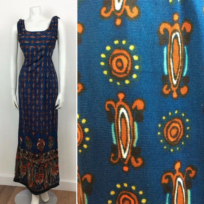 Mega Sale 60S VINTAGE BLUE ORANGE PATTERN MAXI DRESS 10