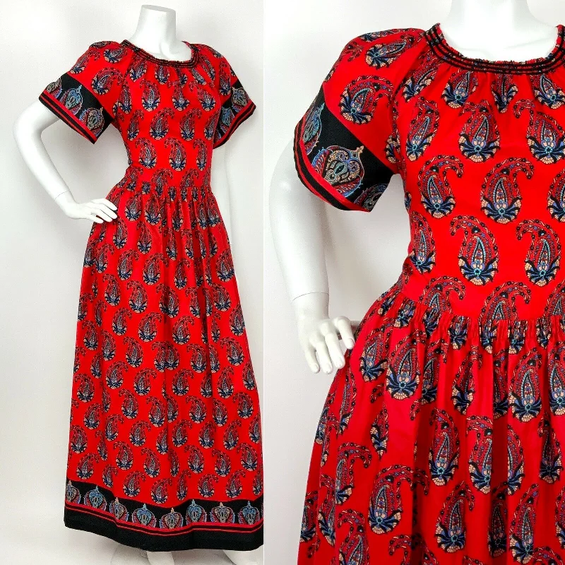 Deep Discounts VTG 60s 70s RED NAVY BLUE BEIGE FLORAL PAISLEY PSYCHEDELIC MAXI DRESS 10 12 Deep Discounts VTG 60s 70s RED NAVY BLUE BEIGE FLORAL PAISLEY PSYCHEDELIC MAXI DRESS 10 12